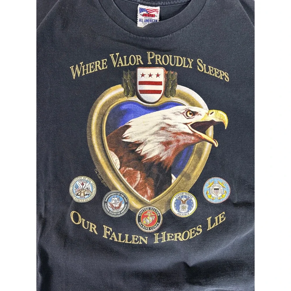 Vintage Jensen Apparel‎ All American Patriotic Eagle Fallen Heroes T Shirt 2XL
